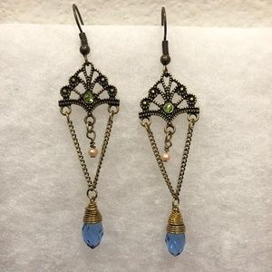 Peridot, Blue Topaz and pearl Dangle Earrings